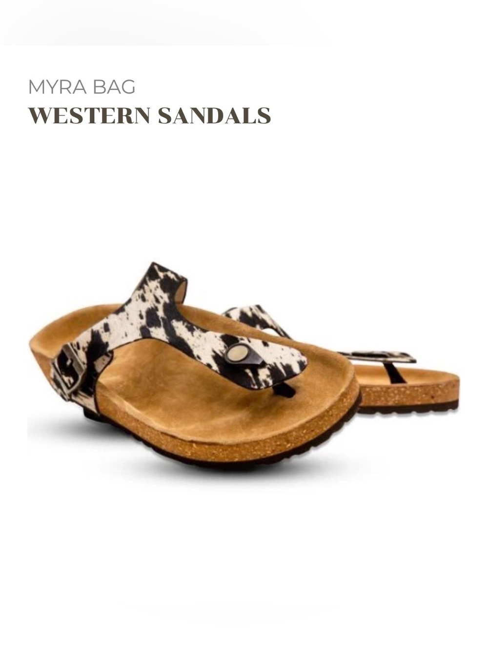 Myra Chino Western Hand-Tooled Sandals - cow print pattern 8 NWT